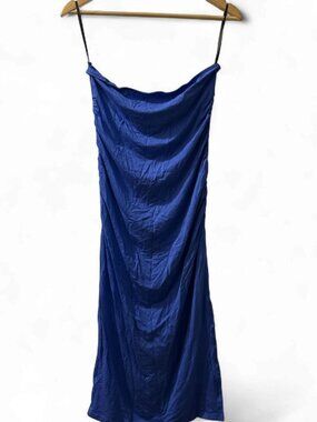 Royal Blue Satin Cowl Neck Slip Dress Y2K M